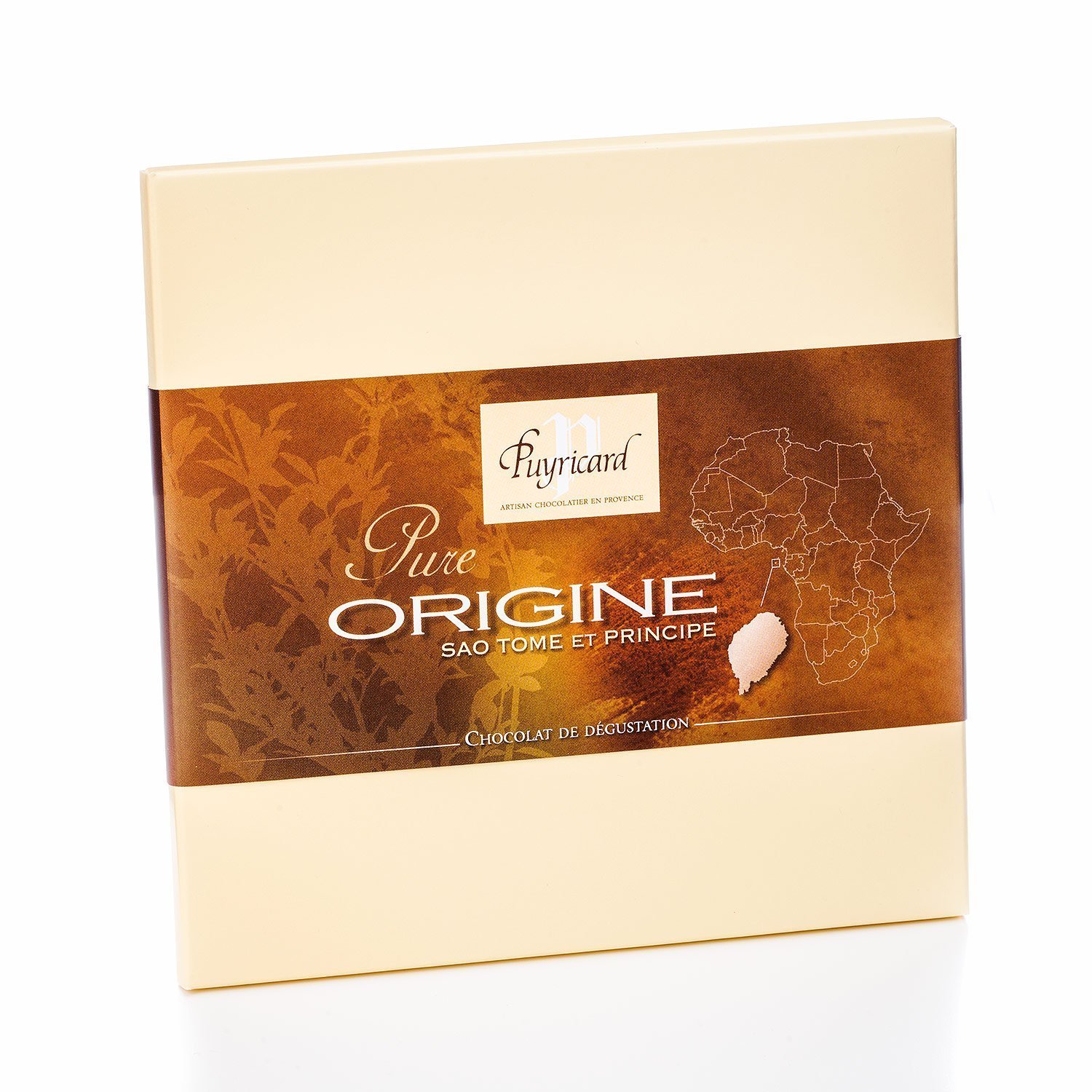 Packshot produit d une tablette de chocolat pure origine sao tome et principe de la chocolaterie Puyricard